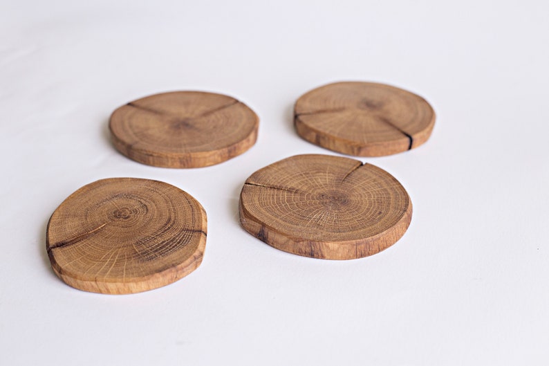 Set of 2, 4'' Wood coasters, Wooden drink coasters, Cup holder coasters, Coffee table coasters, Rustic table decor, Housewarming gift image 1