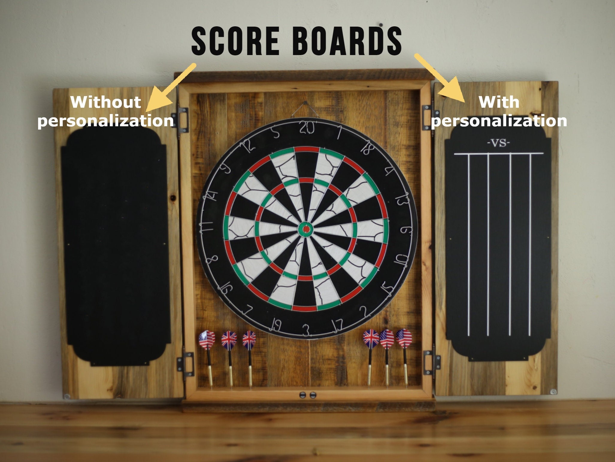 Personalized Reclaimed Wood Dart Board Cabinet: Pub Wall Decor