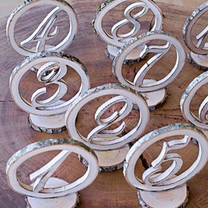 Wooden table numbers for wedding, Rustic table décor, Free standing table numbers, Hand cut from natural wood slice image 5