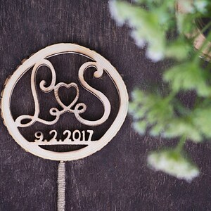 Monogram cake topper, Unique wedding cake topper, Initial cake topper, Wooden cake topper, Wood slice cake topper, Personalized cake topper image 7