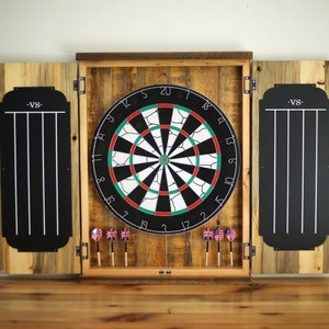 Custom dart board cabinet, Reclaimed wood wall protector, Personalized Room décor, Handmade gift for him