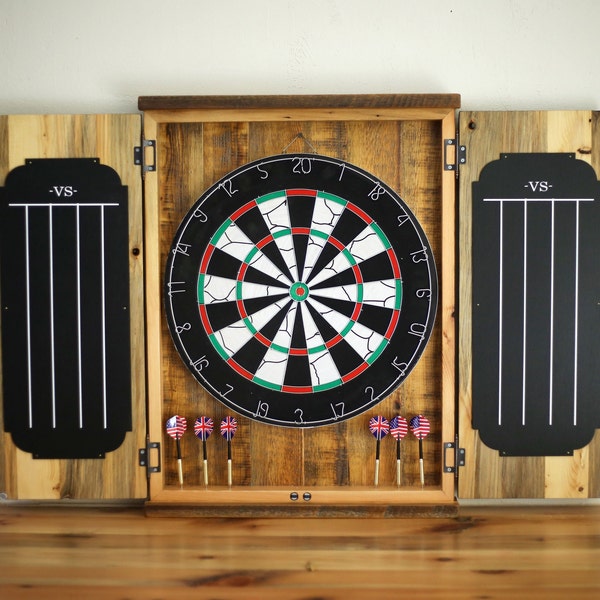 Custom dart board cabinet, Reclaimed wood wall protector, Personalized Room décor, Handmade gift for him