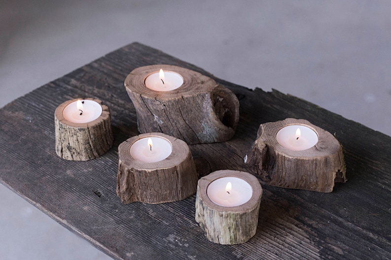 Rustic Tea Light Holders Wood Candle Holders Housewarming Etsy