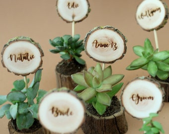 30pcs Bulk wedding favors for guests, wood pots for succulents with name tag, rustic place cards, Watch me grow baby shower gifts