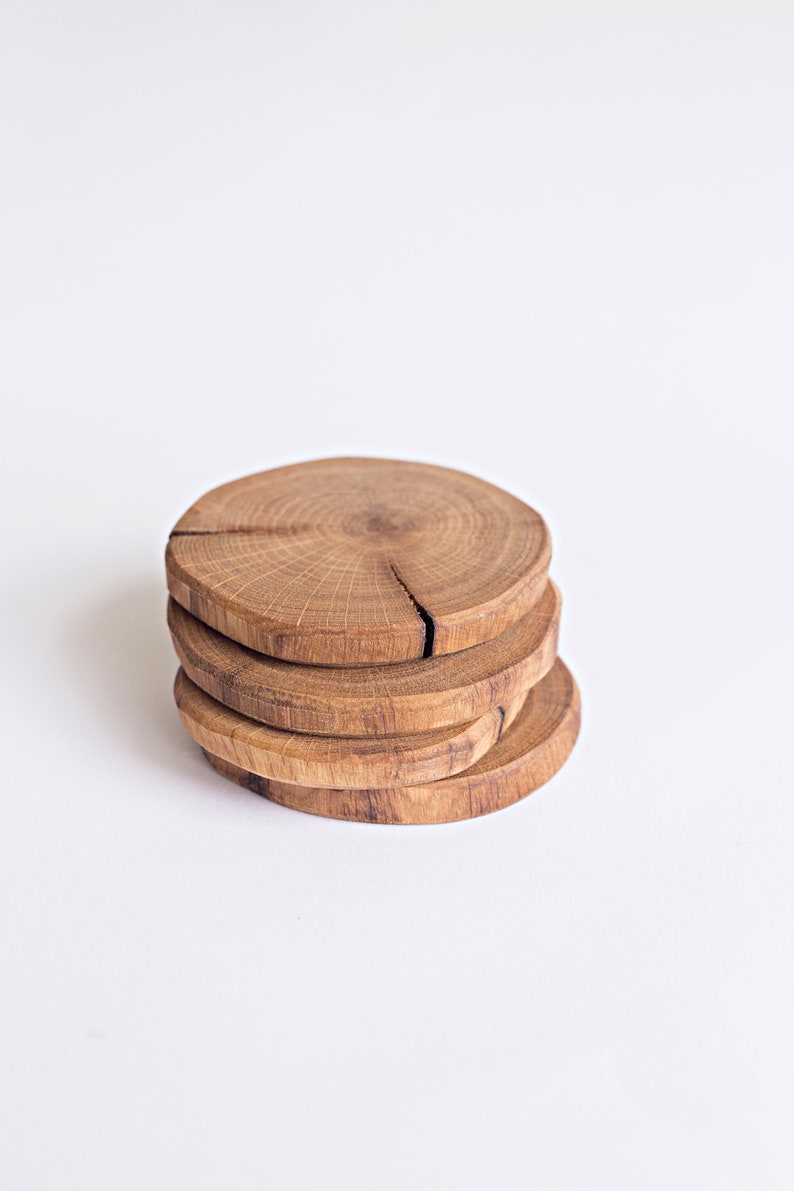 Set of 2, 4'' Wood coasters, Wooden drink coasters, Cup holder coasters, Coffee table coasters, Rustic table decor, Housewarming gift image 5