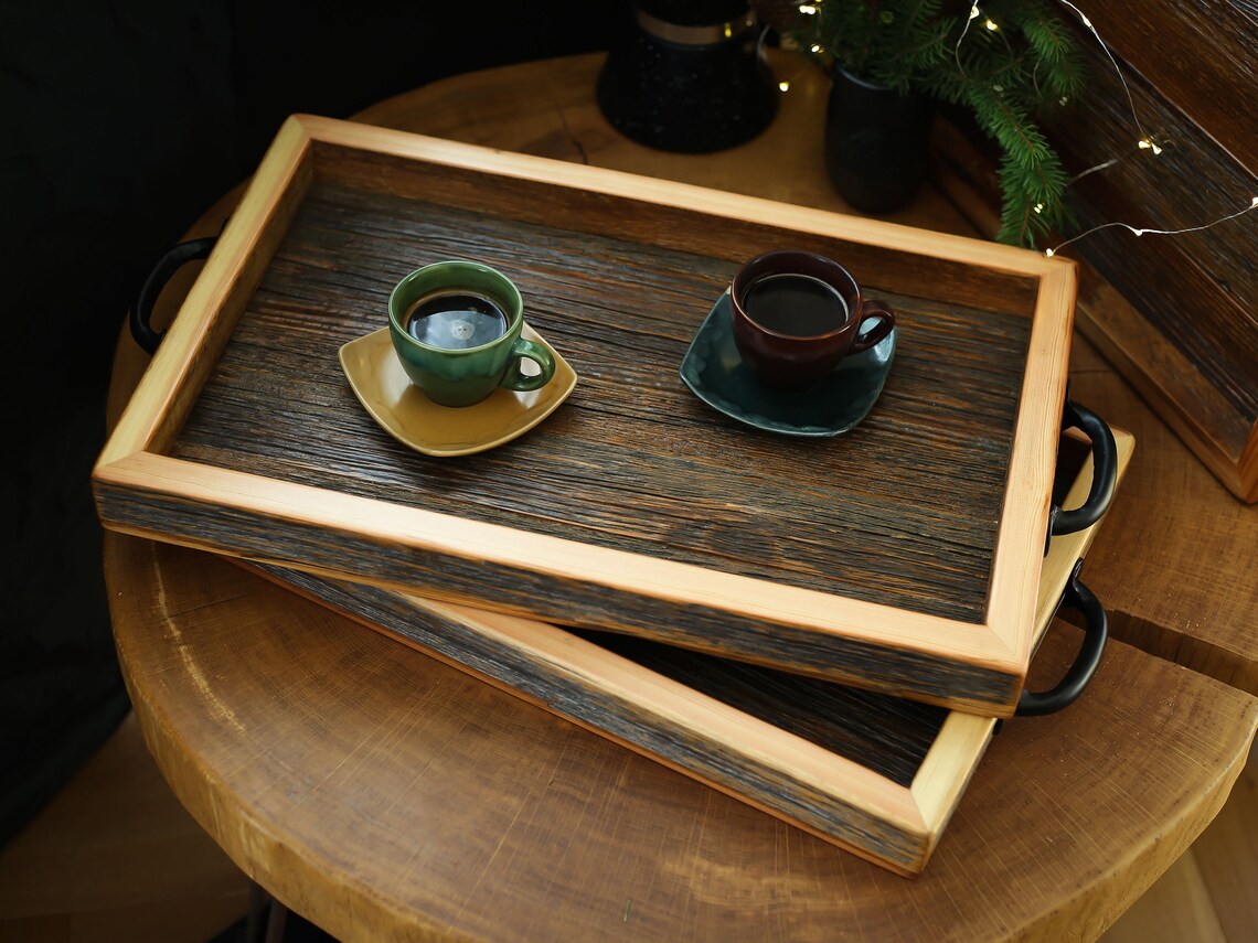 Large Ottoman Tray With Handles From Reclaimed Wood Square Etsy