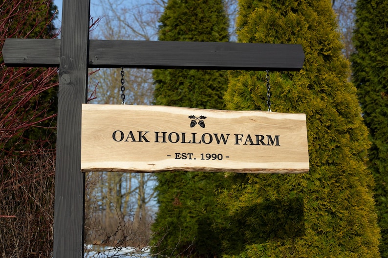Custom Farm Entrance Sign, Live Edge Oak Ranch, Personalized Property ...