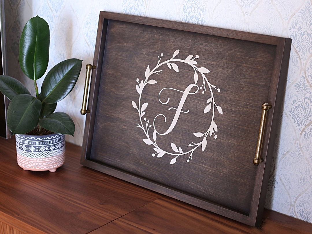Personalized Wooden Serving Tray With Handles, Large Ottoman Tray