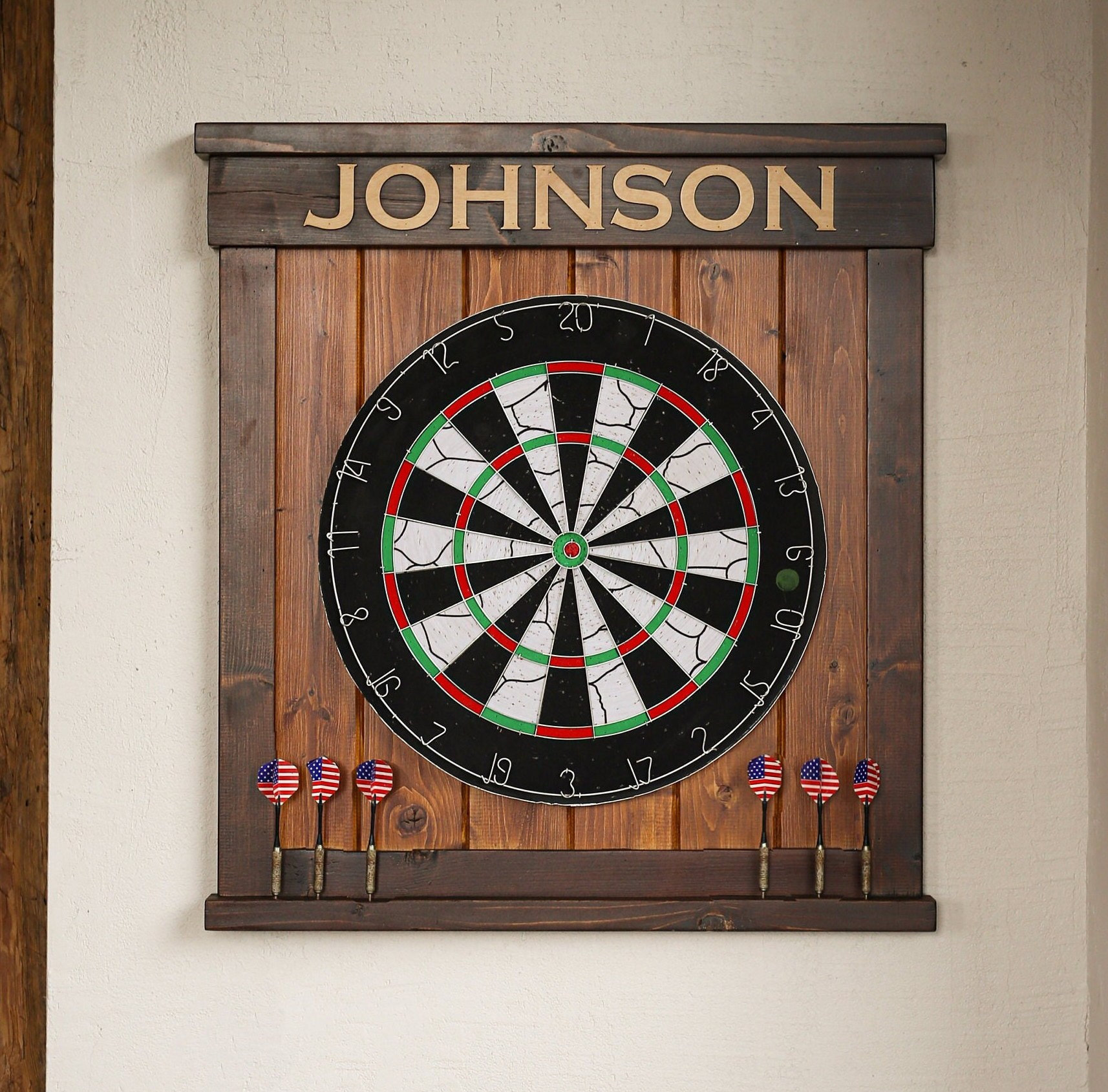 WDS Darts Sports Wooden - Bersaglio per freccette Surround | Protezione da parete e supporto per tablet | (Catchring, bordo freccette) - (senza supporto per tablet, colore: bianco