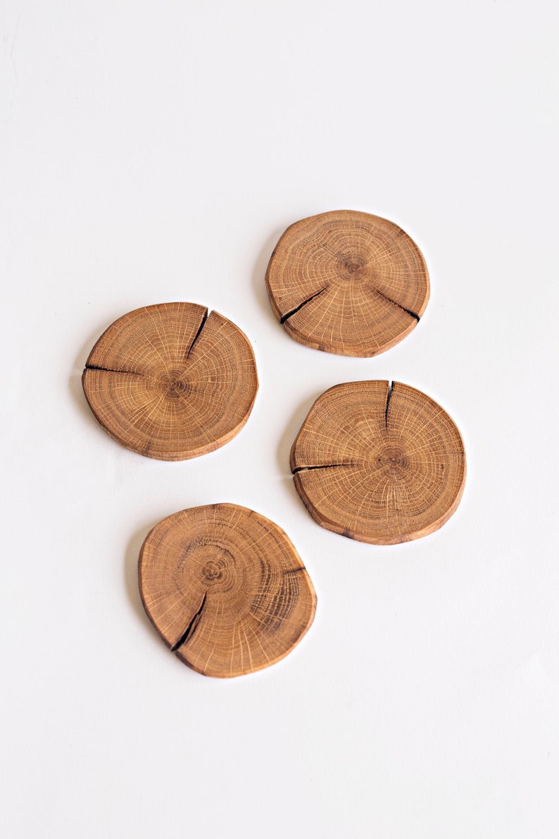 Set of 2, 4'' Wood coasters, Wooden drink coasters, Cup holder coasters, Coffee table coasters, Rustic table decor, Housewarming gift image 2