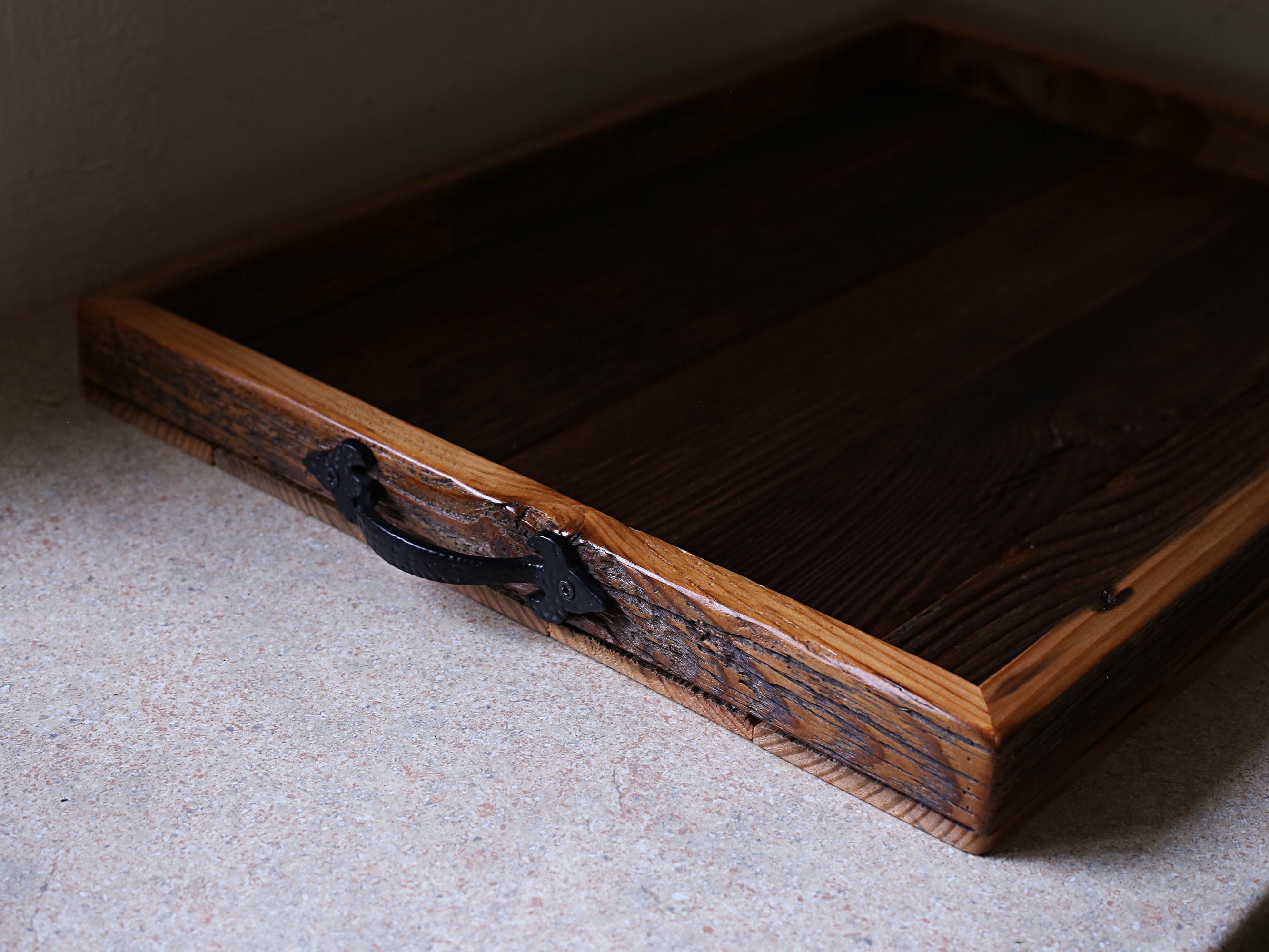 Large Ottoman Tray With Handles From Reclaimed Wood Square Etsy