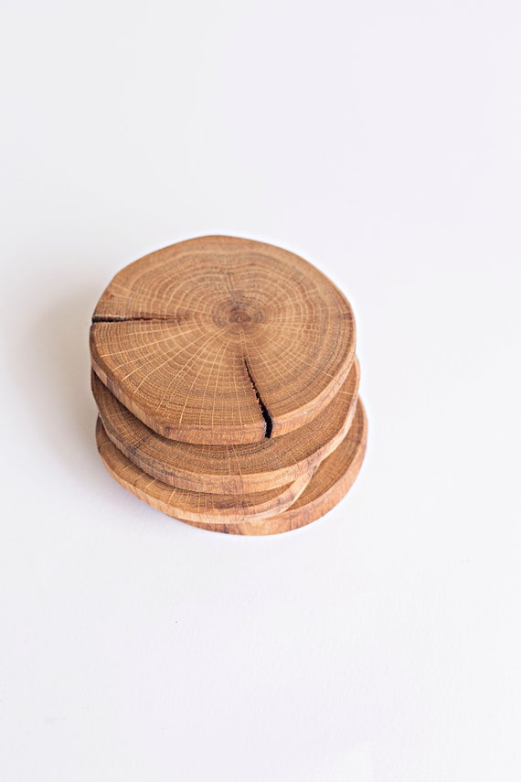 Set of 4, 4'' Rustic Wood Coasters, Wooden Drink Coasters, Hostess