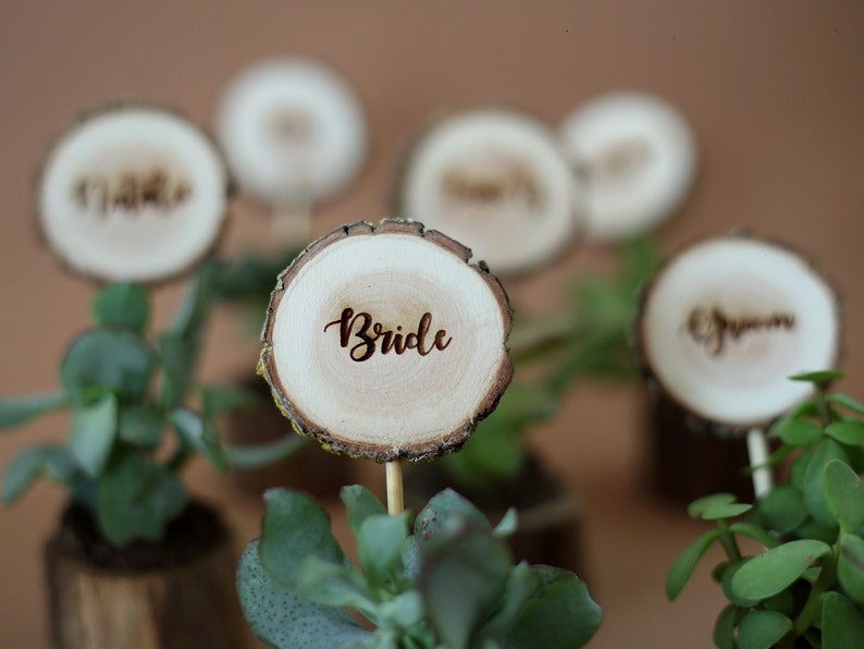 10 Tischkarten zur Hochzeit mit Blumentöpfen aus Holz für Sukkulenten, rustikale Tischdekoration und einzigartiges Geschenk für Gäste Bild 8