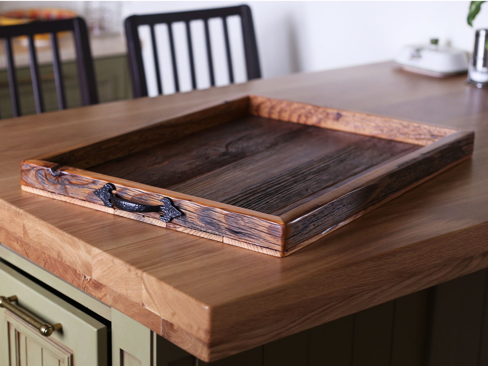 Large Ottoman Tray With Handles From Reclaimed Wood Square Etsy