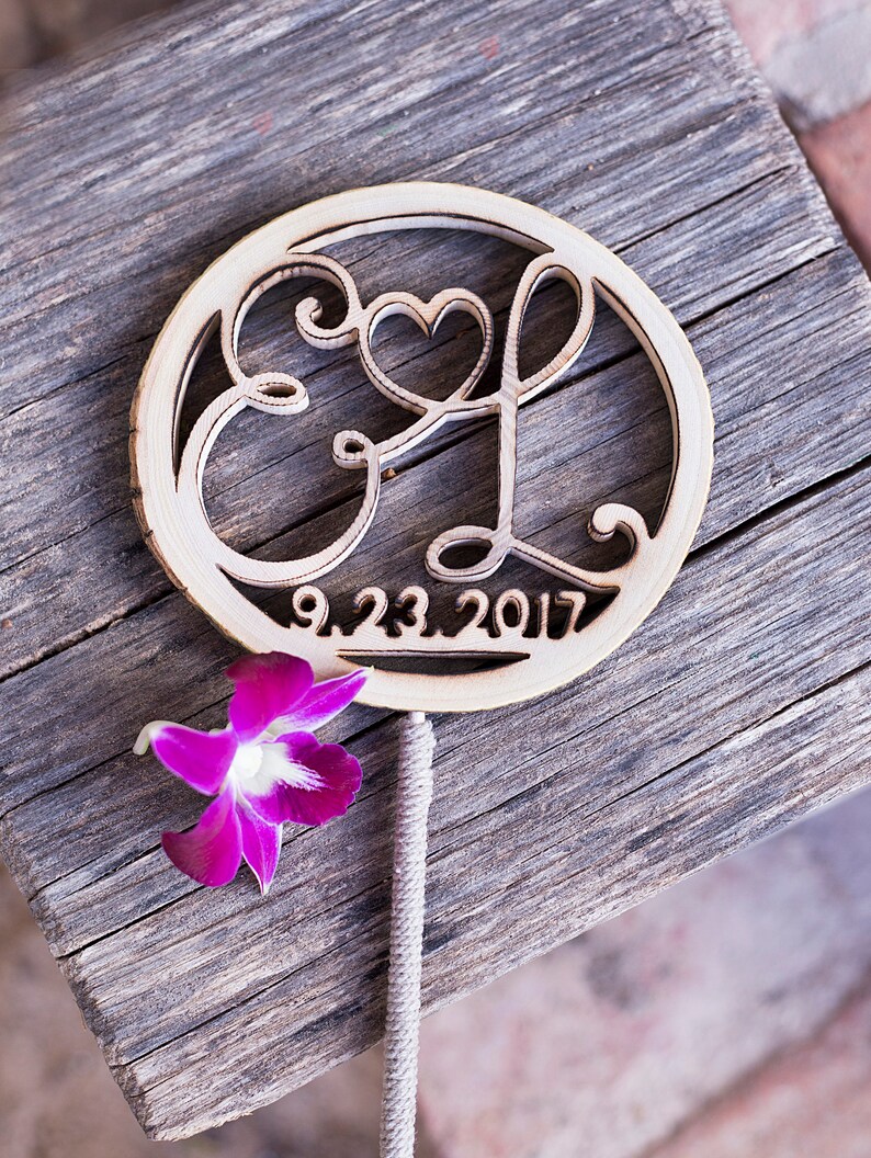 Monogram cake topper, Unique wedding cake topper, Initial cake topper, Wooden cake topper, Wood slice cake topper, Personalized cake topper image 6