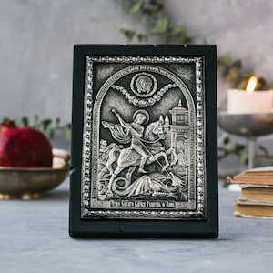 Saint George Icon, Orthodox Russian Icon, St George&#39;s Day, St George and the Dragon killing, Religious Gift, St. George Icon, Religious Icon