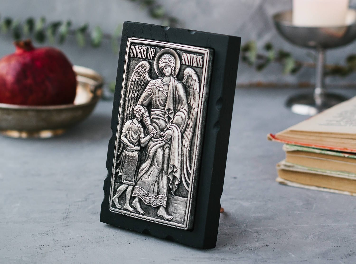 Icône Orthodoxe Ange Gardien En Bois 15x18 Cm - Icône Religieuse Chrétienne Avec Dorure Relief, Protection & Bénédiction