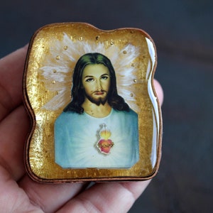 Ícone de bolso do Sagrado Coração de Jesus/Presente religioso/Ícone/Santuário de bolso/Ícone católico/Nosso Senhor Jesus