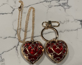 2 piece - Zelda Heart Container Necklace and Keychain - BOTW Jewelry
