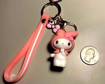 Cute Sanrio Inspired Keychain Charm | Choose One Character Wristlet Keychain | Kuromi Melody Cinnamoroll Keroppi Pompompurin Badtz Maru Gift