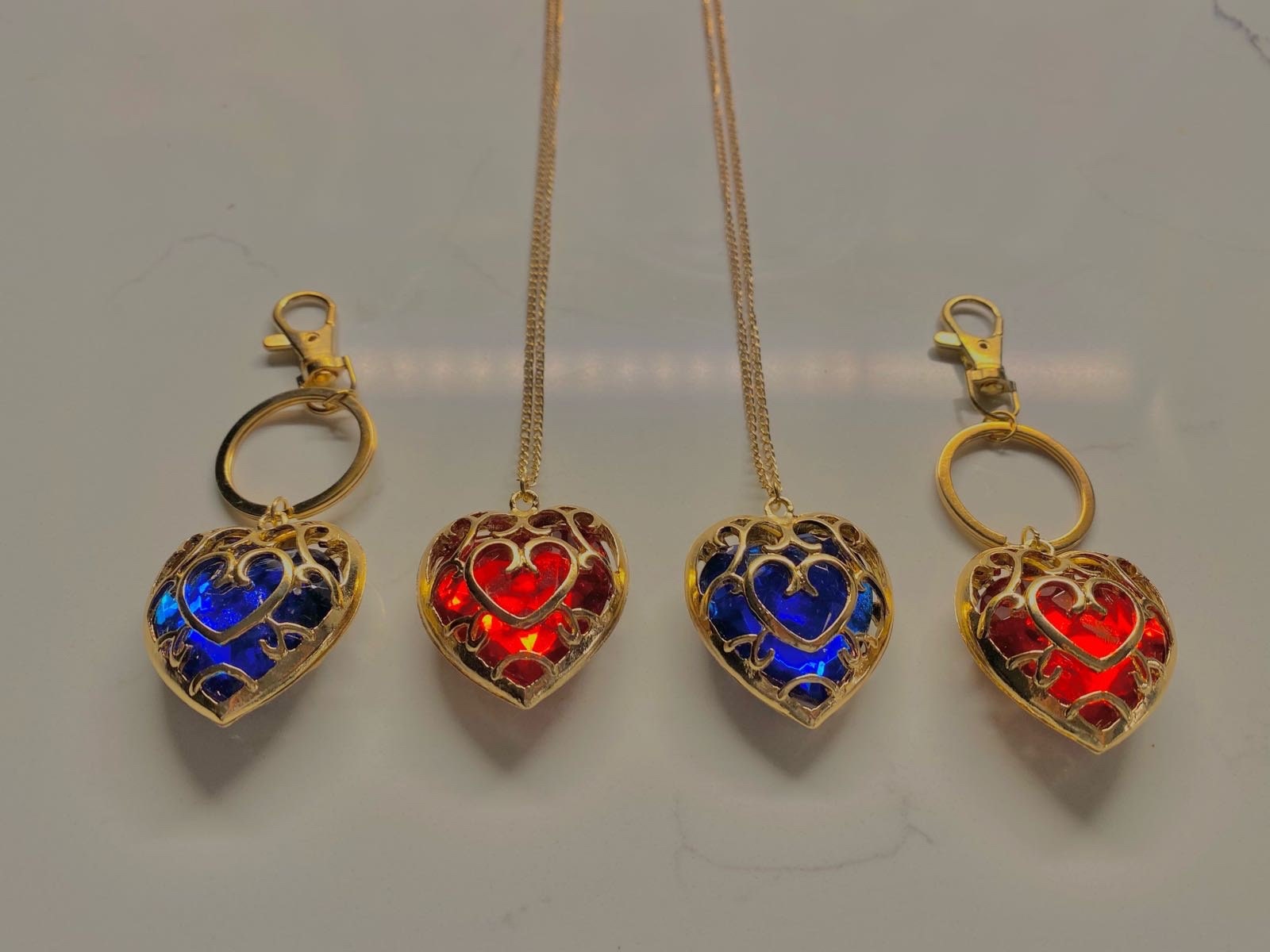 Set of Heart Containers Necklace and Keychain Zelda Breath 