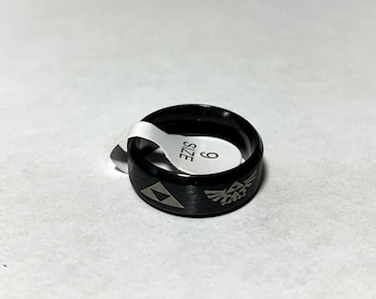 Zelda Stainless Steel Ring: Hylian Crest Triforce Fan Gift