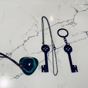 Coraline Inspired Seeing Stone & Black Key Necklace or Keychain - Unique Movie Memorabilia