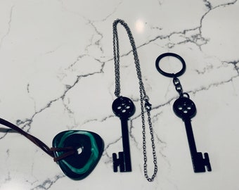 Coraline Inspired Seeing Stone & Black Key Necklace or Keychain - Unique Movie Memorabilia