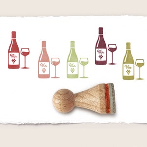 Mini rubber stamp WINE BOTTLE + GLAS Ø 15 mm / 0.59 inch