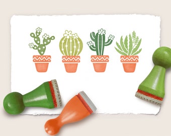 5 mini rubber stamps SUCCULENTS / set of five / ∅ 12 + 15 mm / 0.47 + 0.59 inches