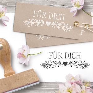 Stempel FÜR DICH mit Blätterranken und Herz / 40 x 15 mm