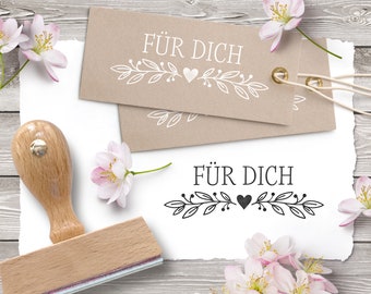 Stempel FÜR DICH mit Blätterranken und Herz / 40 x 15 mm