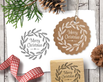 Sello de goma FELIZ NAVIDAD Corona de abeto Ø 40 mm / 1,57 pulgadas