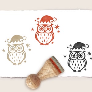 Ministempel Mini Stempel EULE MIT ZIPFELMÜTZE Ø 15 mm