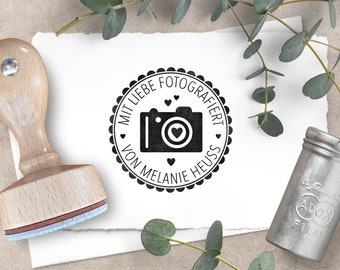 Customized rubber stamp MIT LIEBE FOTOGRAFIERT + Name