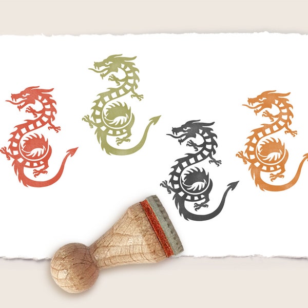 Mini rubber stamp CHINESE DRAGON Ø 15 mm / 0.59 inch