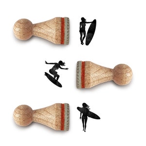 Mini rubber stamp set SURFER GIRLS Ø 15 mm / 0.59 inches / 3 stamps