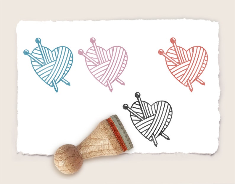 Mini rubber stamp WOOLEN HEART \u00d8 15 mm 0.59 inch
