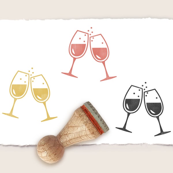 Mini rubber stamp CHAMPAGNE GLASSES Ø 15 mm / 0.59 inches