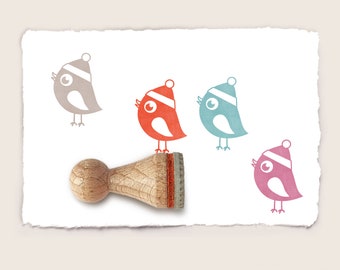 Mini rubber stamp BIRD WITH CAP Ø 15 mm / 0.59 inch