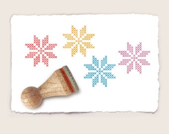 Mini rubber stamp CROSS STITCH SNOWFLAKE Ø 15 mm / 0.59 inch