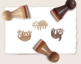 3 mini rubber stamps SLOTHS / set of three / ∅ 15 mm / 0.59 inches