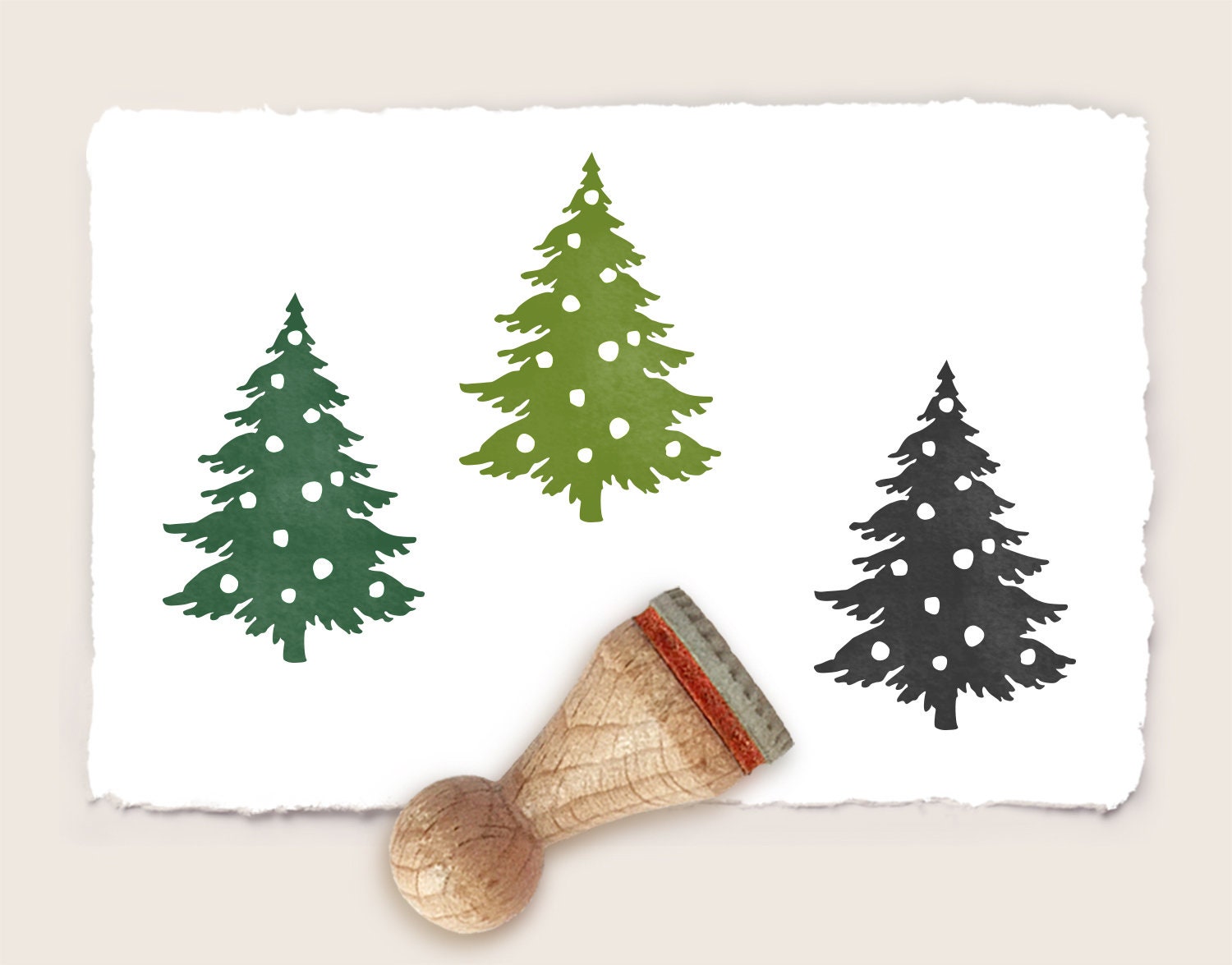 Mini rubber stamp SNOWY FIR TREE  Ø 15 mm