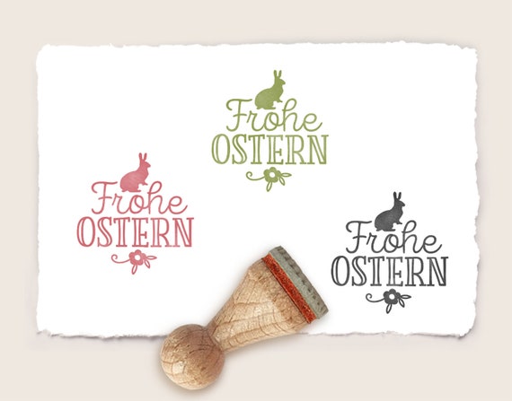 Mini rubber stamp FROHE OSTERN Ø 15 mm / 0.59 inch