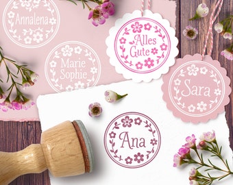 Customized rubber stamp FLORAL WREATH ∅ 25 mm / 0.98 inch