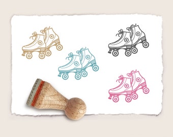 Mini rubber stamp RETRO ROLLER SKATES Ø 15 mm / 0.59 inches