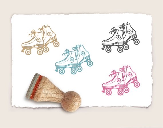 Mini rubber stamp RETRO ROLLER SKATES Ø 15 mm / 0.59 inches