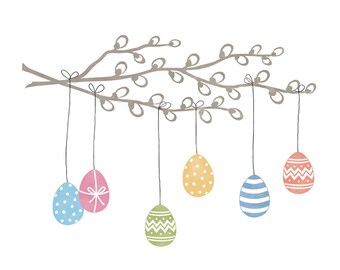 5-piece rubber stamp set EASTER WILLOW BRANCH 100 x 30 mm / 3.94 x 1.18 inches