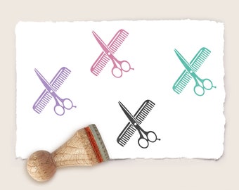 Mini rubber stamp COMB AND SCISSORS Ø 15 mm / 0.59 inch