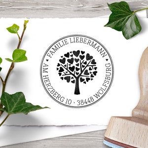 Sello de remitente ÁRBOL DE CORAZONES Ø 40 mm / 1,57 pulgadas